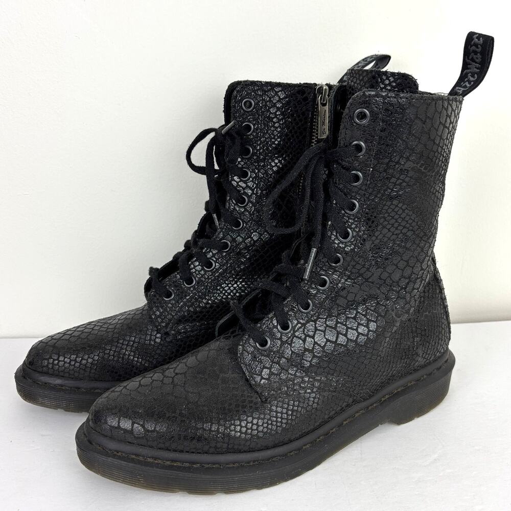 Dr. Martens Alix Boots EU 39/ US Ladies 8 black reptile snake embossed suede